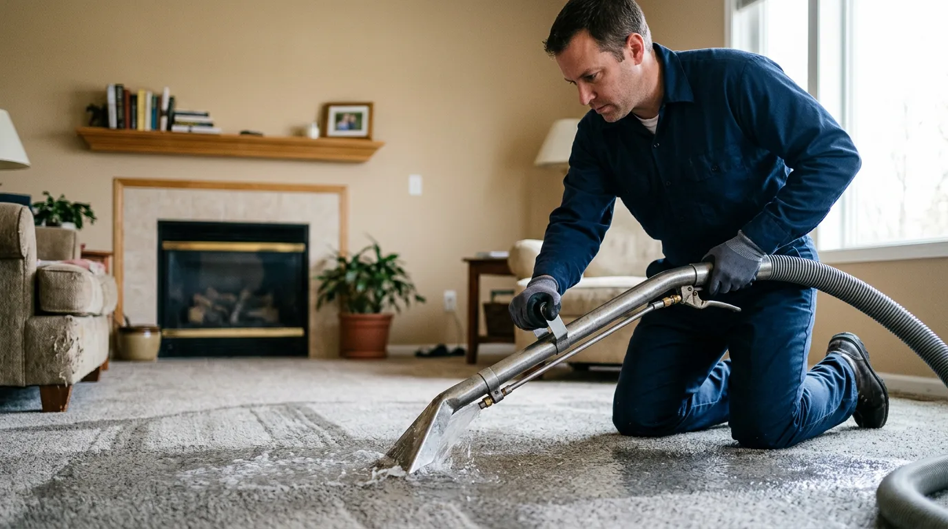 Water damage restoration technician working near Waunakee, WI